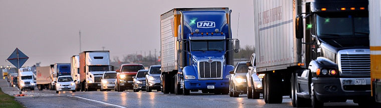 Mix traffic of large trucks and cars